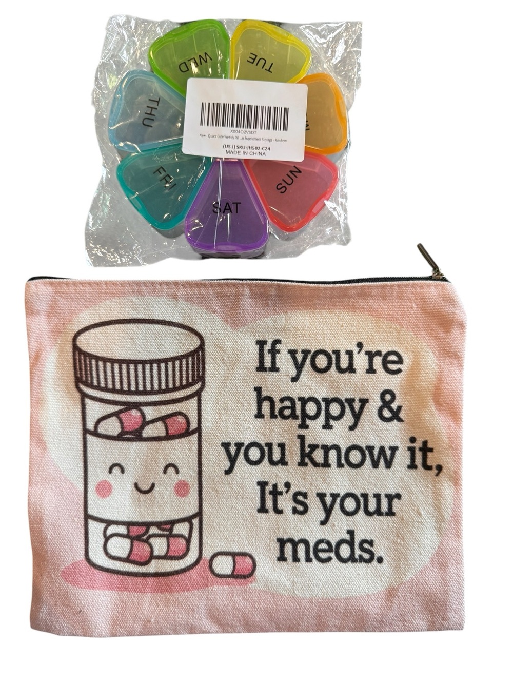 'If You're Happy & You Know It, It's Your Meds' Cosmetic Bag and pill box set